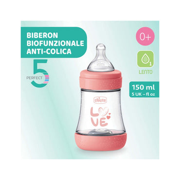 Chicco Biberon Neonato Perfect 5 Biberon Rosa Flusso Lento 150 ml 0Mesi+