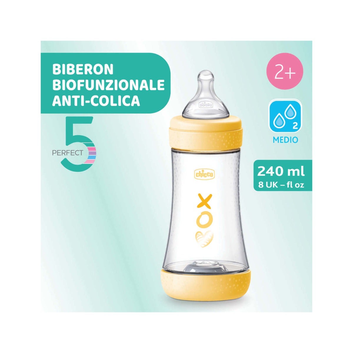 Chicco Biberon Neonato Perfect 5 Biberon Giallo Flusso Medio 240 ml 2Mesi+