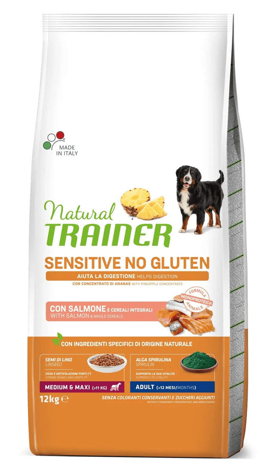 Natural Trainer Sensitive Senza Glutine Crocchette Salmone Per Cani Adulti Taglia Media/Grande 12kg