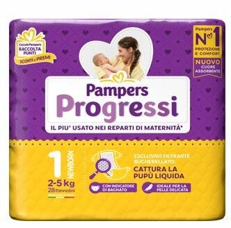 Pampers Progressi New Born Taglia 1 (2-5 Kg) 28 Pezzi