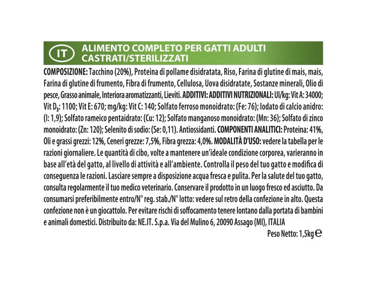 Purina Pro Plan Sterilised Gatto Crocchette Tacchino Sacco 1,5kg