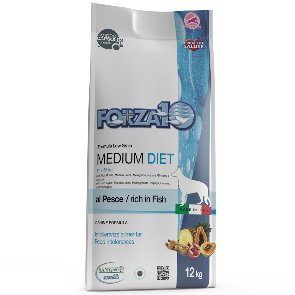Forza10 Medium Diet Crocchette Al Pesce Cani Adulti Taglia Media Sacco 12kg