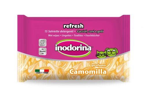 Inodorina Refresh Salviette Detergenti Alla Camomilla Specifiche Per Occhi/Orecchie Per Cani/Gatti 15 Salviette