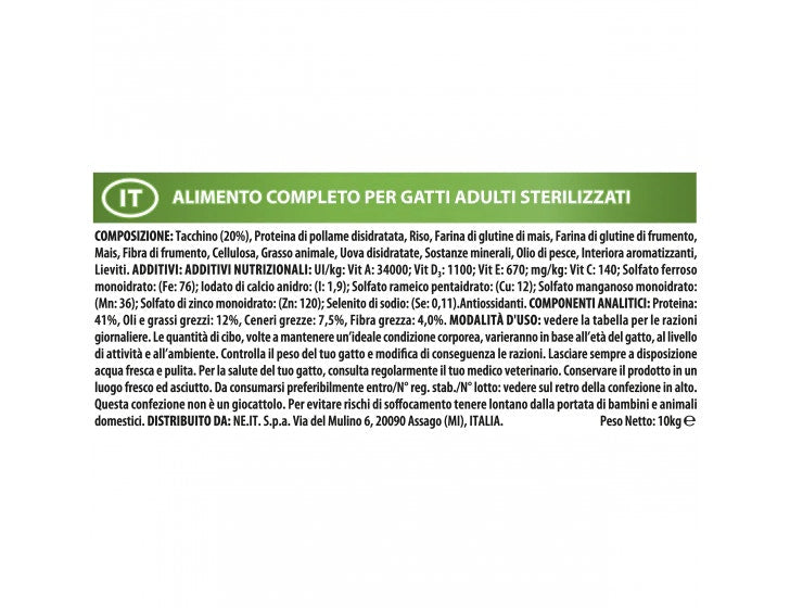 Purina Pro Plan Sterilised Gatto Crocchette Tacchino Sacco 10kg