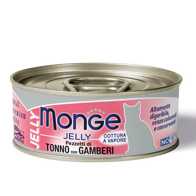Monge Jelly Pezzetti Di Tonno Del Pacifico E Gamberi Cibo Umido Per Gatti Adulti 80g