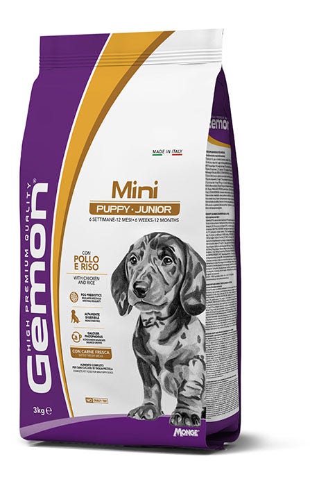 Gemon Mini Puppy and Junior Con Pollo E Riso Cibo Secco Cani Cuccioli Taglia Mini Sacco 3kg