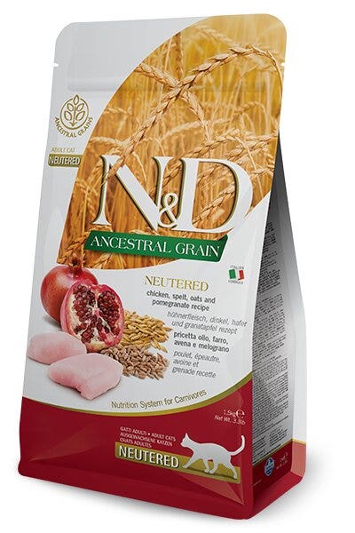 Farmina N&D Ancestral Grain Neutered Pollo E Melograno Gatti Adulti Sterilizzati Sacco 5kg