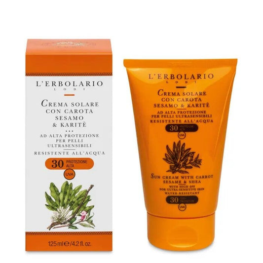 L'Erbolario Crema Solare Pelli Ultrasensibili Carota/Sesamo/Karitè 125ml SPF30