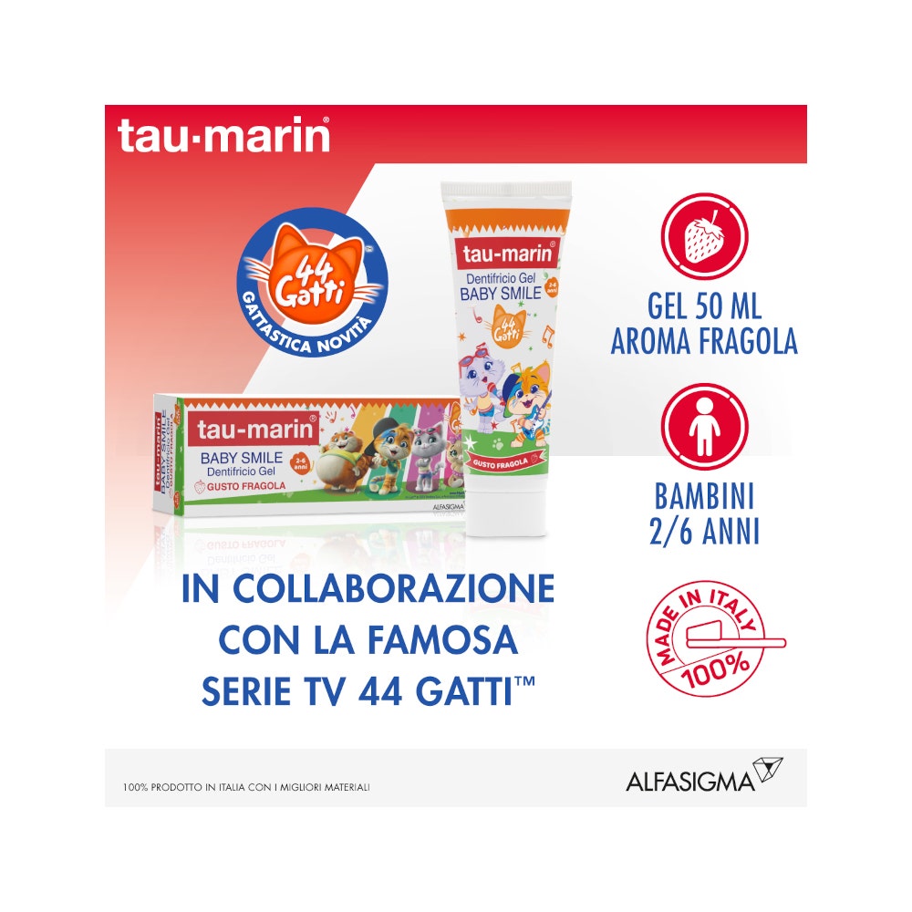Taumarin Dentifricio Baby Gusto Fragola 44 Gatti 2-6 Anni 50ml