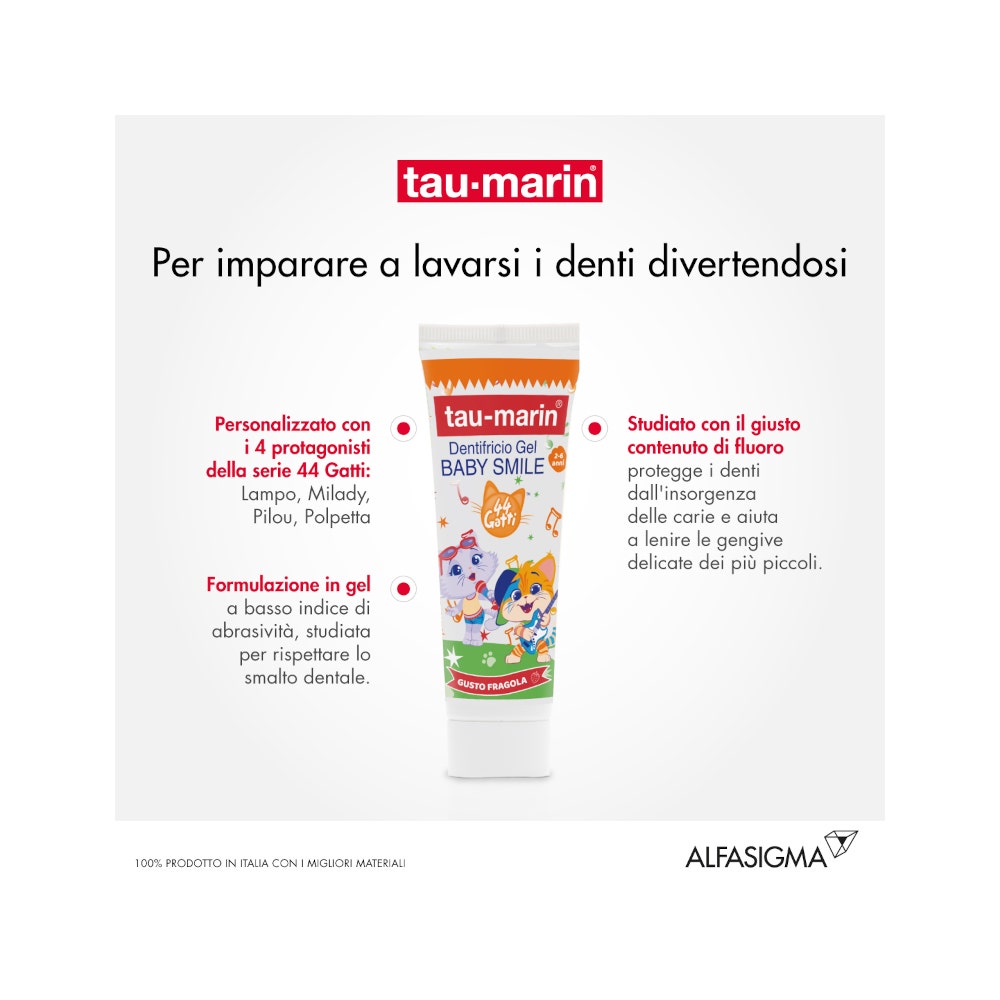 Taumarin Dentifricio Baby Gusto Fragola 44 Gatti 2-6 Anni 50ml