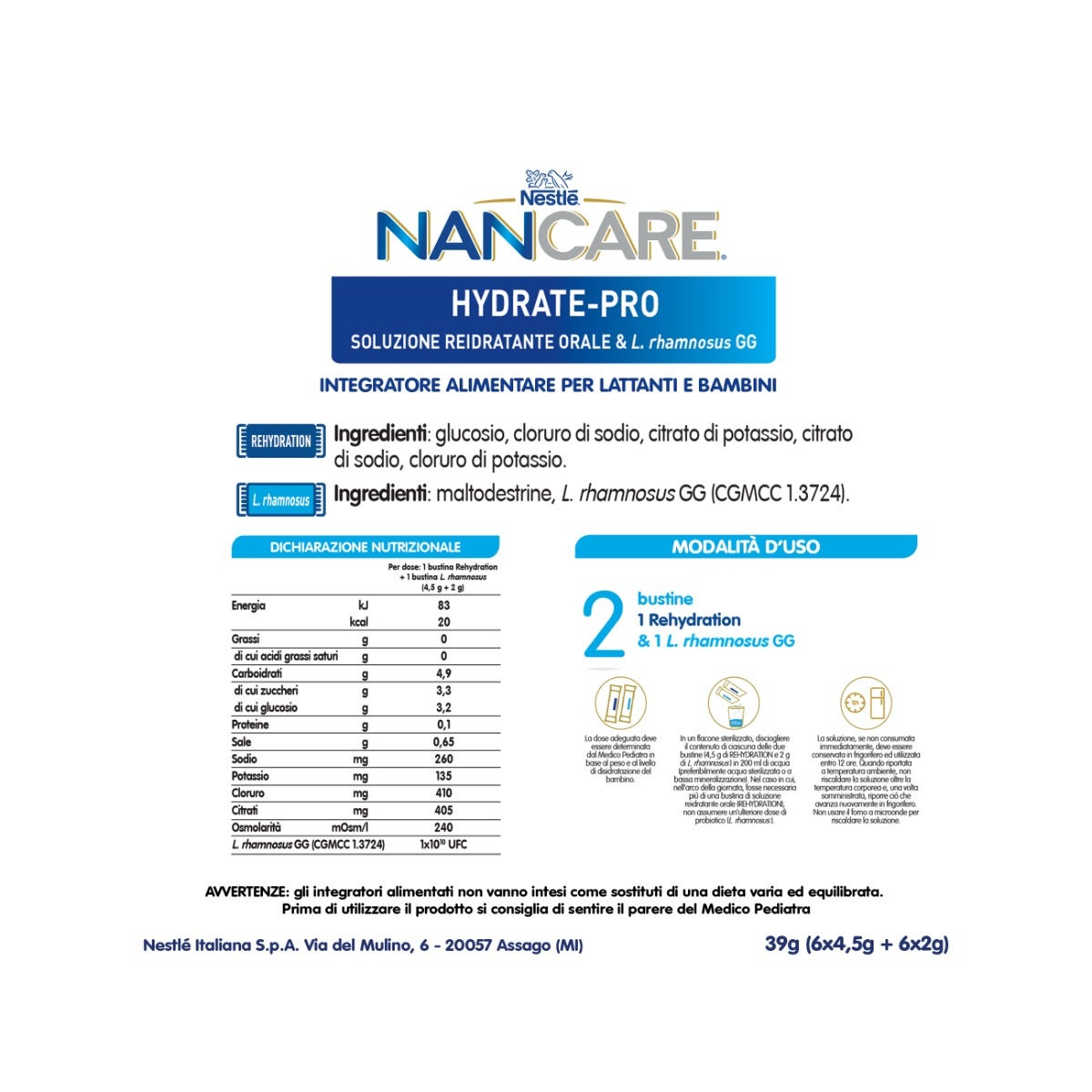 Nestlé Nancare Hydrate-pro Integratore Pediatrico Per Lattanti E Bambini Dalla Nascita 12 Bustine