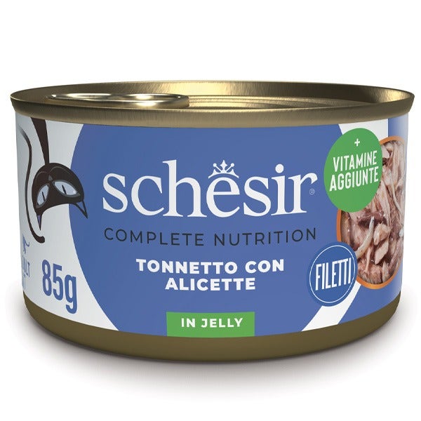 Schesir Tonnetto Con Alicette In Gelatina Cibo Umido Gatto Adulto Lattina 85 g