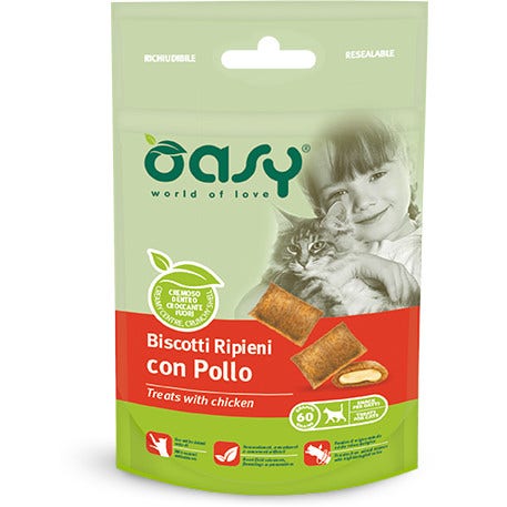 Oasy Wet Cat Snack Biscotti Ripieni Con Pollo Gatti 60g