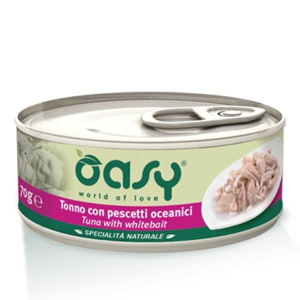 Oasy Wet Cat Cibo Umido Tonno Con Pescetti Oceanici Per Gatti Adulti 70g