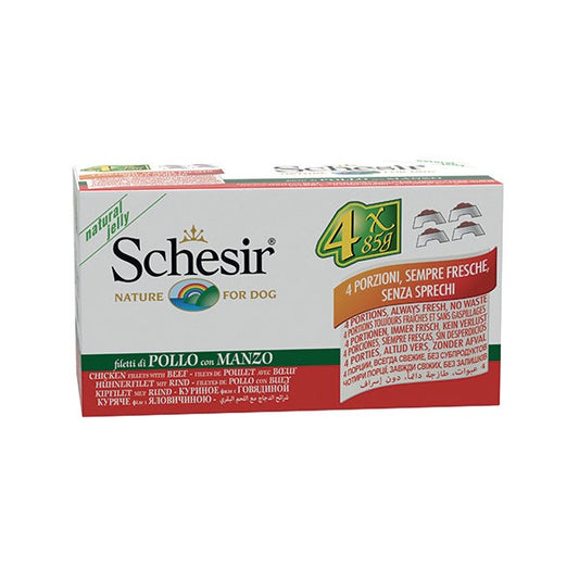 Schesir Multipack Filetti di Pollo Con Manzo Cibo Umido Cani 4x85g