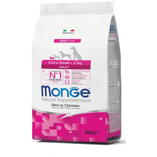 Monge Ricco Di Pollo Cibo Secco Per Cani Adulti Taglia Molto Piccola Sacco 800g