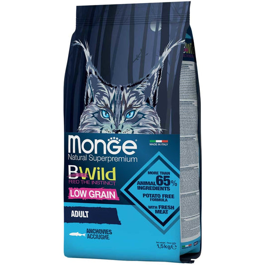 Monge B Wild Adult con Acciughe Cibo Secco Per Gatti Adulti Sacco 1,5 Kg