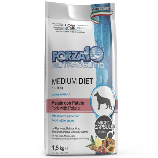 Forza10 Medium Diet Crocchette Al Maiale Con Patate Cani Adulti Taglia Media Sacco 1,5kg
