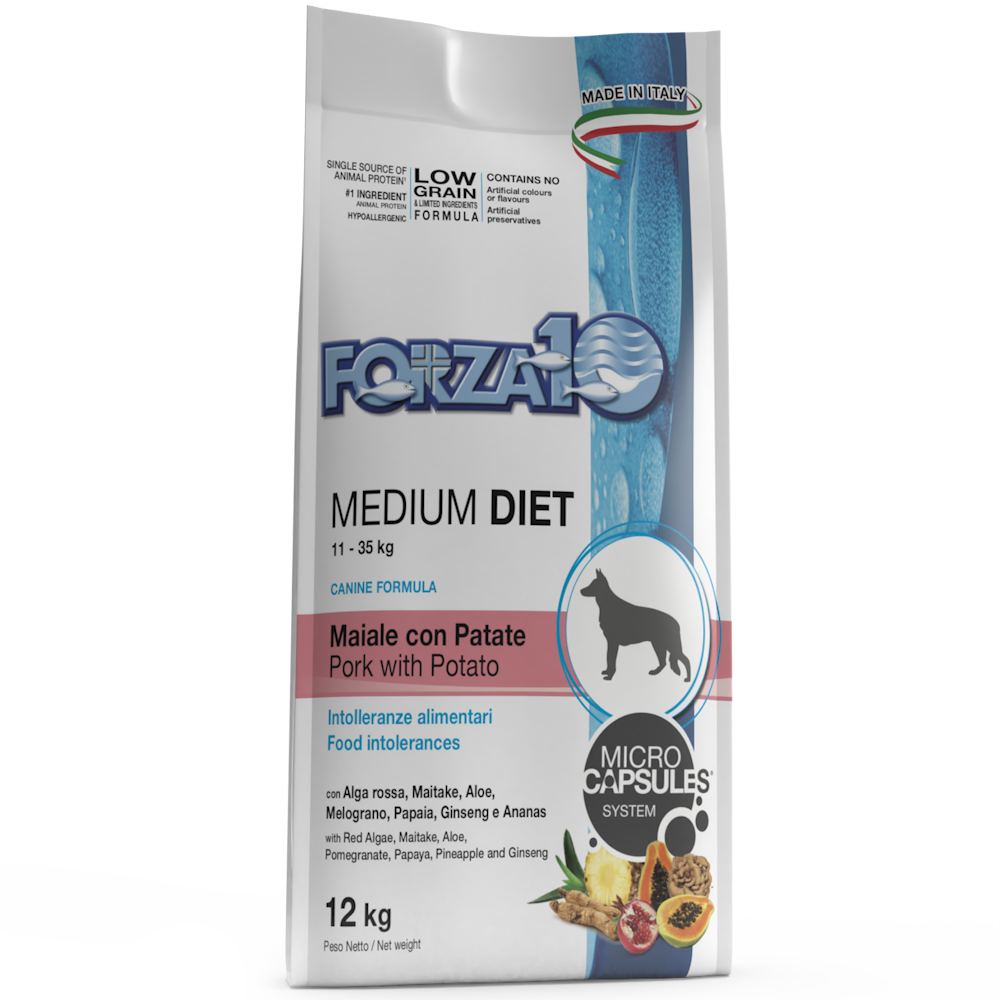 Forza 10 Medium Diet Maiale Con Patate Cibo Secco Per Cani Taglia Media Sacco 12 Kg
