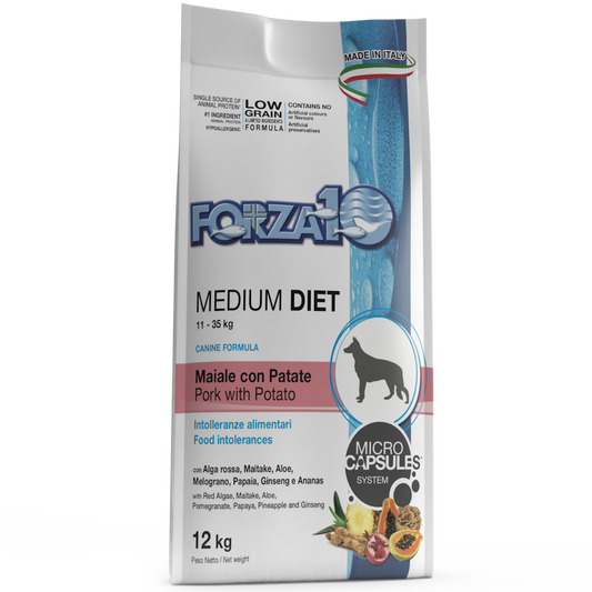 Forza 10 Medium Diet Maiale Con Patate Cibo Secco Per Cani Taglia Media Sacco 12 Kg
