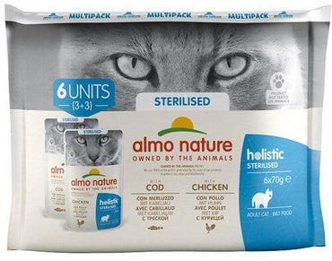 Almo Nature Sterilised Cibo Umido Con Merluzzo E Pollo Per Gatti Adulti 6x70g