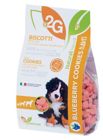 2G Pet Food Blueberry Cookies Flakes Biscotti Ai Mirtilli Per Cani Sacco 350g