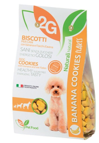 2G Pet Food Banana Cookies Flakes Biscotti Alla Banana Per Cani Sacco 350g