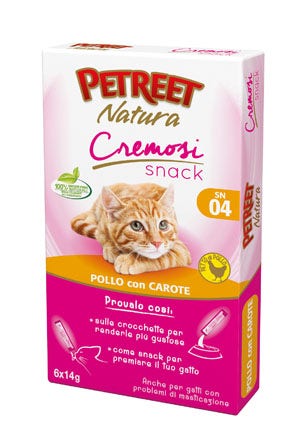 Petreet Natura Cremosi Snack Pollo Con Carote Snack Per Gatti Adulti 6 Pezzi