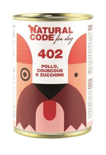 Natural Code 402 Cibo Umido Con Pollo/Couscous/Zucchini Per Cani Adulti Barattolo 400g