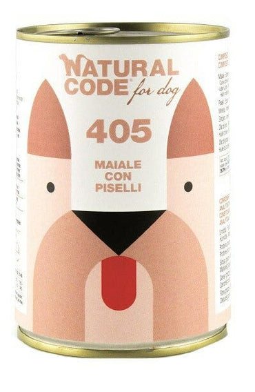Natural Code 405 Cibo Umido Con Maiale/Piselli Per Cani Adulti Barattolo 400g