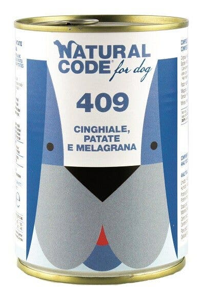 Natural Code 409 Cibo Umido Con Cinghiale/Patate/Melograno Per Cani Adulti Barattolo 400g