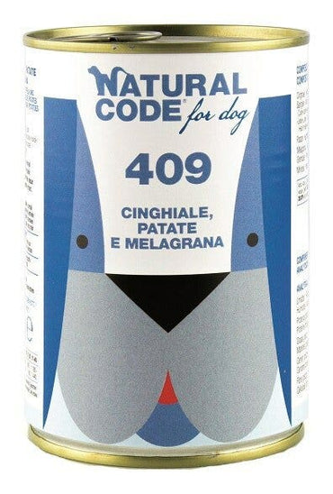 Natural Code 409 Cibo Umido Con Cinghiale/Patate/Melograno Per Cani Adulti Barattolo 400g