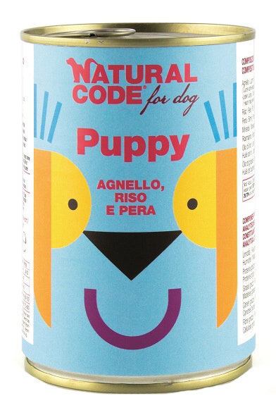 Natural Code Puppy 02 Cibo Umido Con Agnello/Riso/Pera Per Cuccioli Barattolo 400g