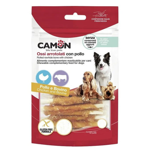 Camon Rolls di Pelle Bovina con Pollo Per Cani 1150g