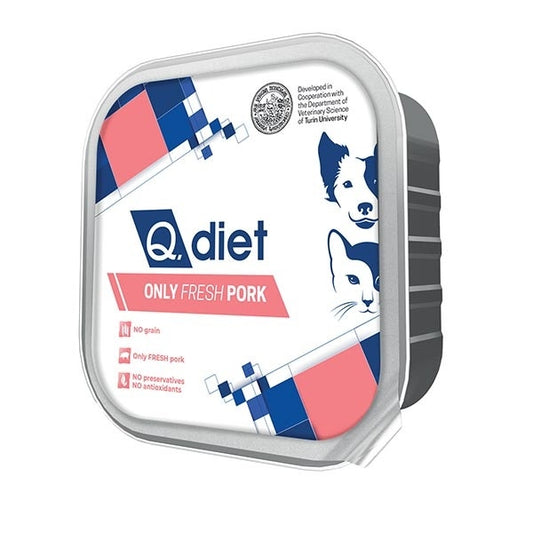 Q.Vet Q Diet Only Fresh Pork Cibo Umido Con Maiale Per Cani/Gatti Adulti Vaschetta 150g