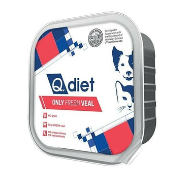 Q.Vet Q Diet Only Veal Cibo Umido Con Vitello Per Cani/Gatti Adulti Vaschetta 150g
