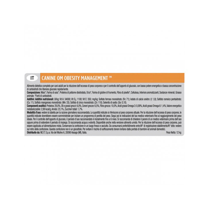 Purina Pro Plan Veterinary Diets Secco Cane OM Obesity Management Sacco 12kg