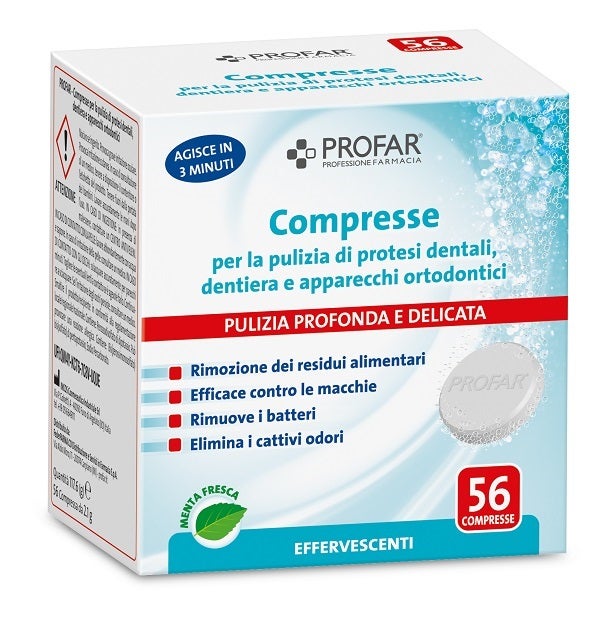 Profar Compresse Pulizia Protesi Dentali-dentiera-apparecchi Ortodontici 56 Pezzi