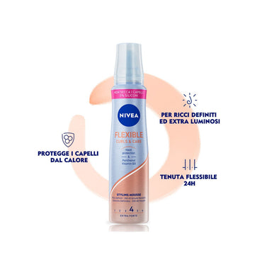 Nivea Styling Mousse Flexible Curls&care Schiuma per la Cura Capelli Ricci Extra Forte 150ml