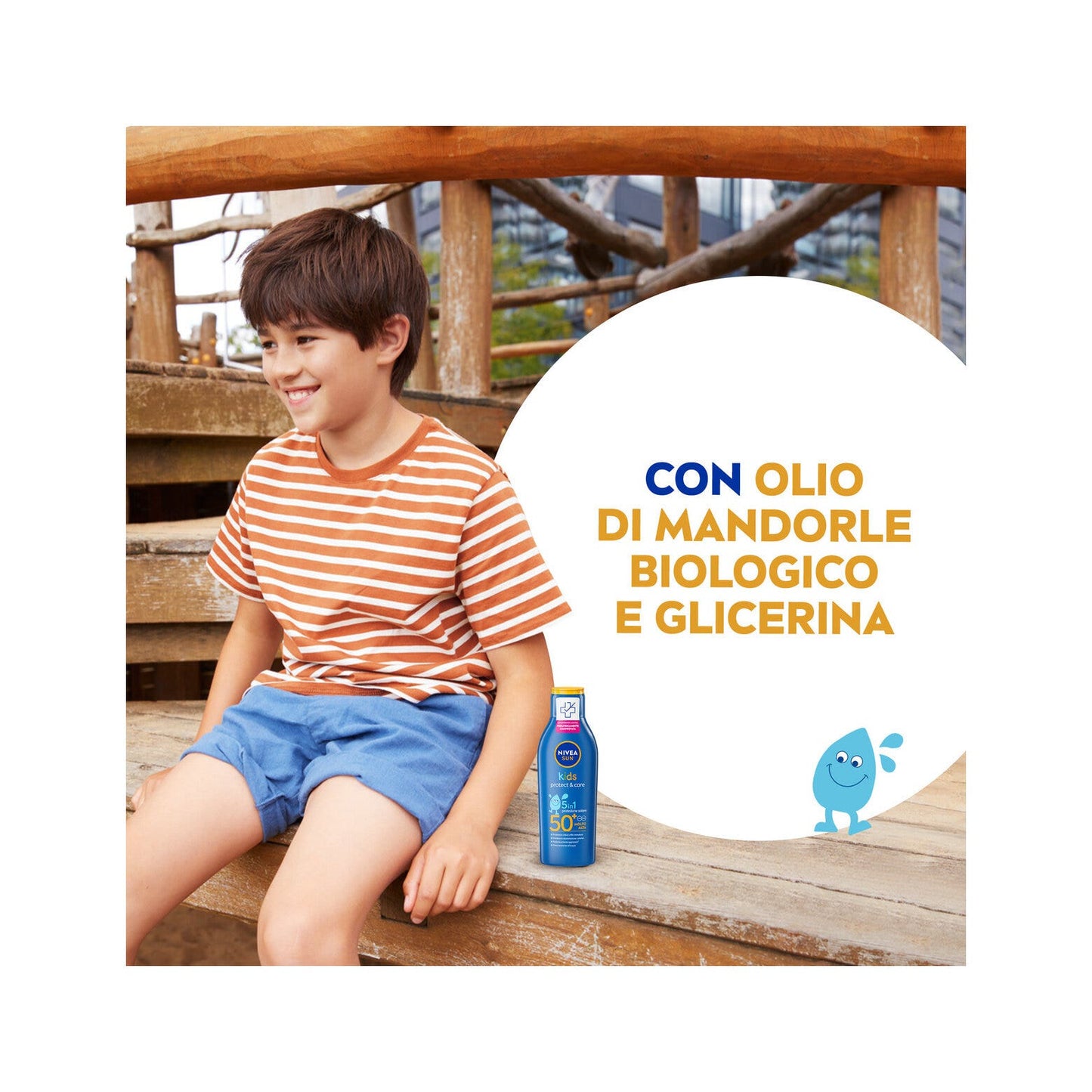 Nivea Sun Latte Solare Kids Protect & Care Fp50+ Crema Solare Per Bambini Waterproof 200ml