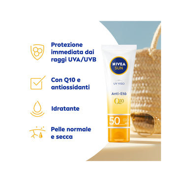 Nivea Sun Uv Viso Anti-età Fp50 Crema Solare Viso Antirughe E Antimacchie Con Coenzima Q10 50ml