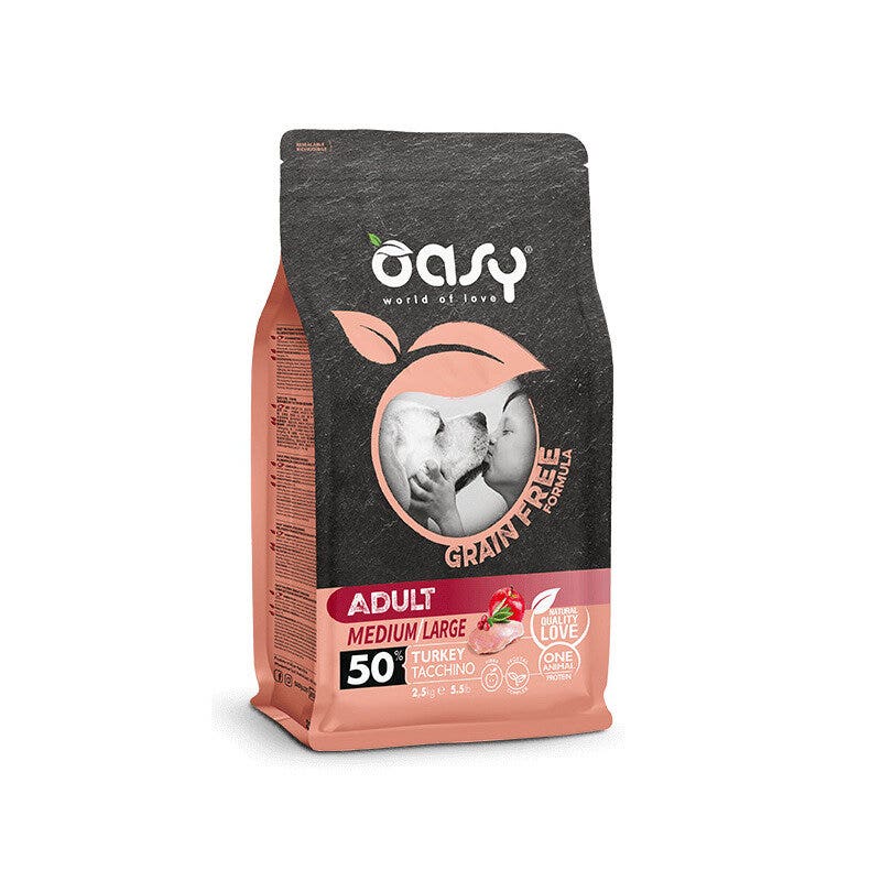 Oasy Grain Free Adult Medium & Large Con Tacchino Per Cani Adulti 2,5kg