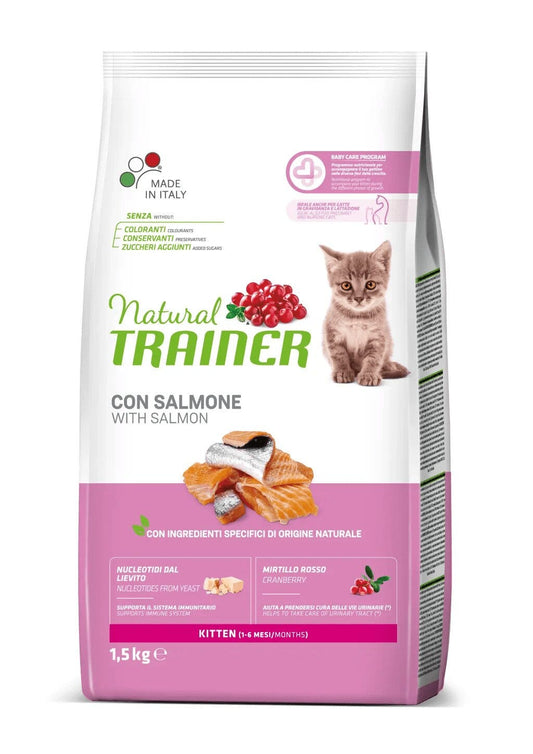 Natural Trainer Kitten Crocchette Con Salmone Per Gatti Cuccioli Sacco 1,5kg