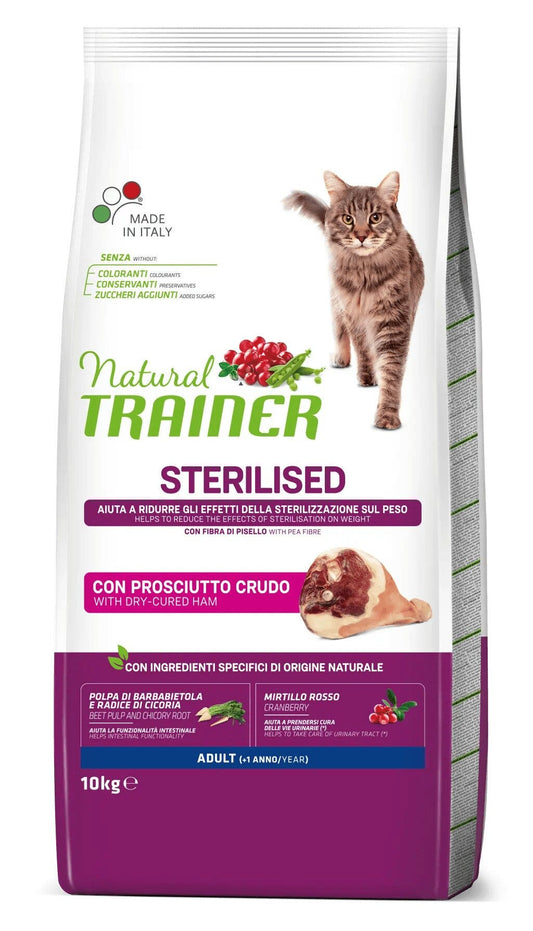 Natural Trainer Sterilised Crocchette Al Prosciutto Crudo Per Gatti Sterilizzati Sacco 10kg