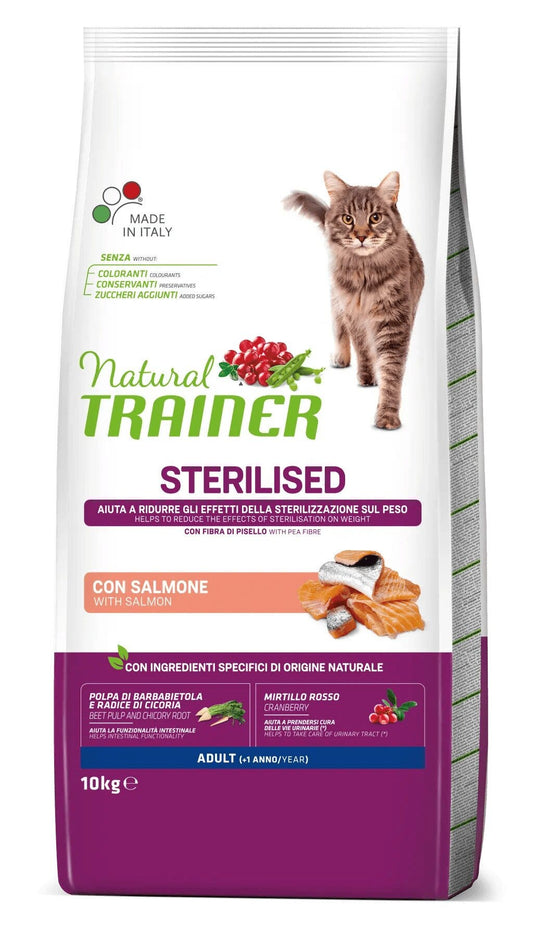 Natural Trainer Sterilised Crocchette Con Salmone Per Gatti Adulti Sacco 10kg