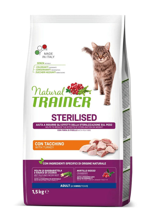 Natural Trainer Sterilised Crocchette Con Tacchino Per Gatti Adulti Sacco 1,5kg