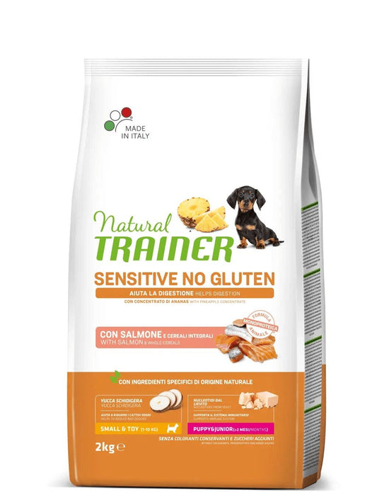 Natural Trainer Cane Sensitive No Gluten Small & Toy Puppy & Junior Con Salmone 800g
