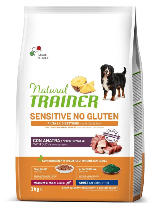 Natural Trainer Sensitive Senza Glutine Crocchette Con Anatra Per Cani Taglia Media/Grande Sacco 3kg