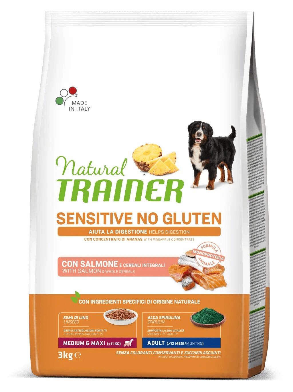 Natural Trainer Sensitive No Gluten Crocchette Con Salmone Per Cani Adulti Taglia Media/Grande Sacco 3kg