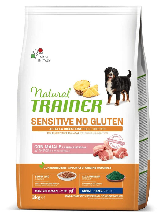 Natural Trainer Sensitive Senza Glutine Crocchette Maiale Per Cani Adulti Taglia Media/Grande Sacco 3kg